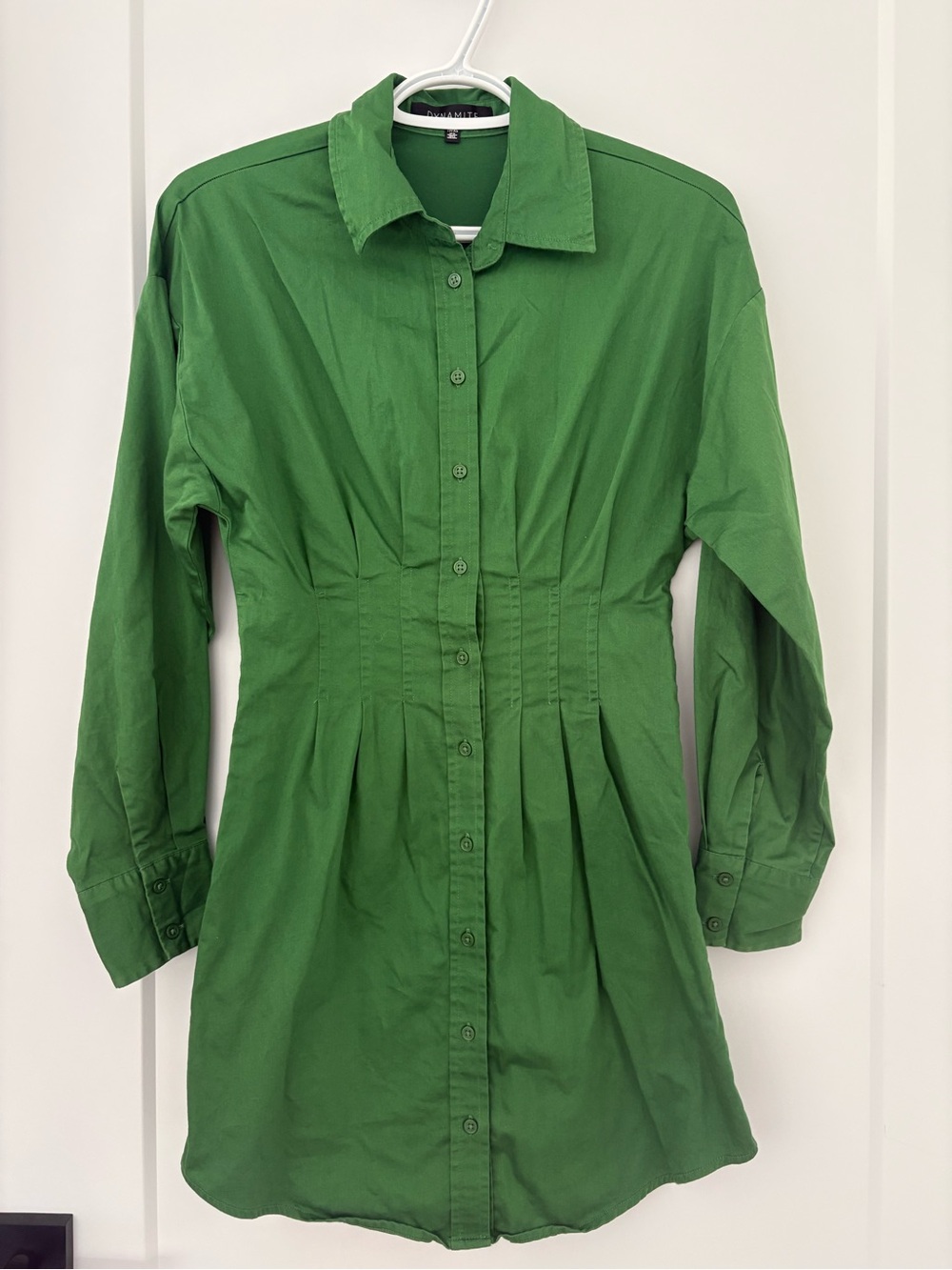 Dynamite Green Long Sleeve Button-Front Shirt Dress